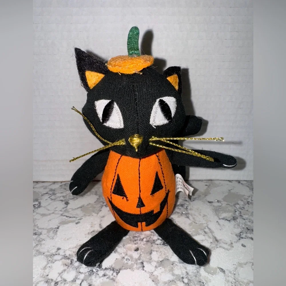 Target Halloween Decor Sitting Black Cat With Orange Pumpkin Outfit 2020 6”